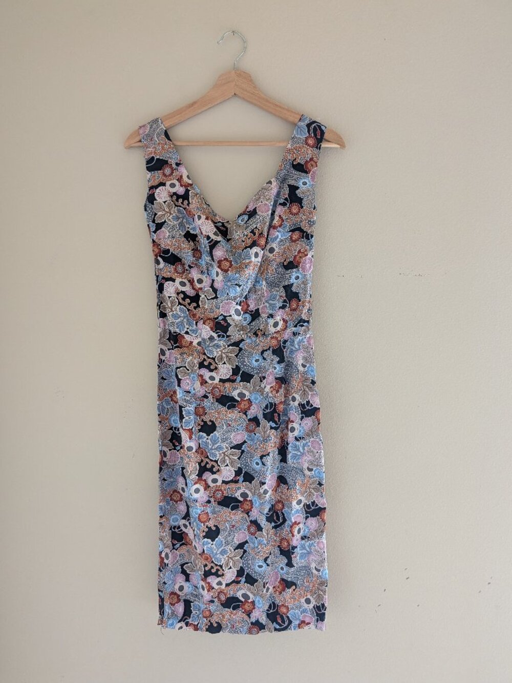 Audrey K 100% Silk Floral Paisley Sheath Midi Dress Size XS Made in USA